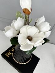 ÇİZGİLİ METAL VAZO SİYAH GOLD ORTA