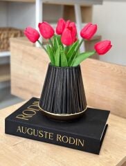 ÇİZGİLİ METAL VAZO SİYAH GOLD KÜÇÜK