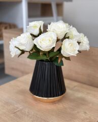 ÇİZGİLİ METAL VAZO SİYAH GOLD KÜÇÜK