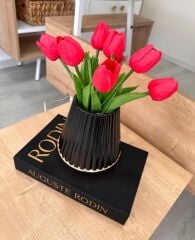 ÇİZGİLİ METAL VAZO SİYAH GOLD KÜÇÜK