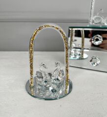 KRİSTAL GÖKKUŞAĞI MODEL STANTLI 2'Lİ KUĞU GOLD