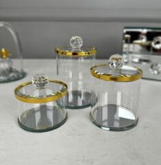 KRİSTAL KAPAKLI MİNİ CAM KUTU GOLD 7 CM