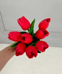 8'Lİ YAPAY ISLAK LALE BUKETİ 1.KALİTE KIRMIZI
