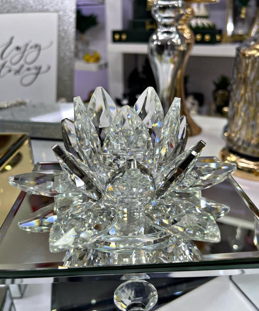 KRİSTAL NİLÜFER OBJE GÜMÜŞ BÜYÜK 7X16 CM
