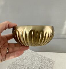 LÜKS MİNİ PASLANMAZ ÇELİK SAKSI KASE ÇİZGİ DESEN ESKİTME 12 CM