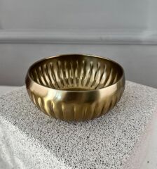 LÜKS MİNİ PASLANMAZ ÇELİK SAKSI KASE ÇİZGİ DESEN ESKİTME 12 CM