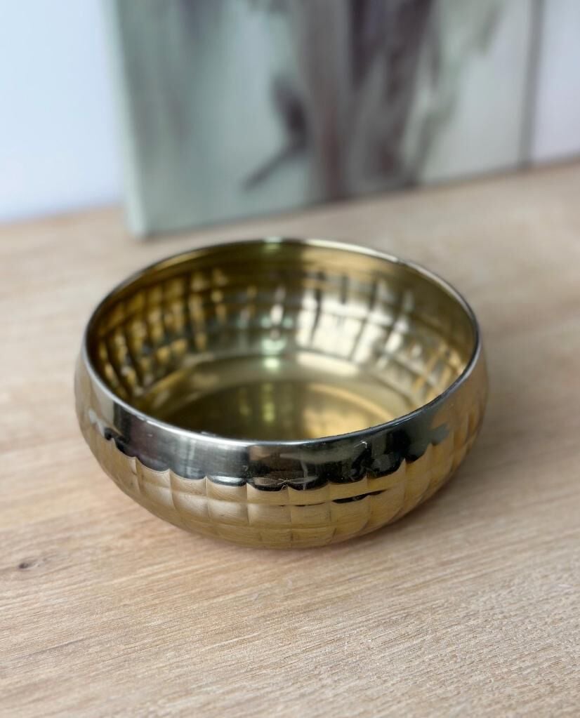 LÜKS MİNİ PASLANMAZ ÇELİK SAKSI KASE KARE DESEN GOLD 12 CM