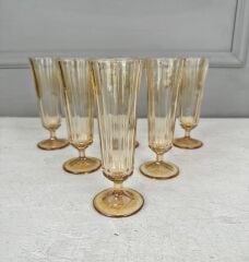 6'LI FLÜT MODEL KAHVE YANI BARDAK SETİ BAL RENGİ