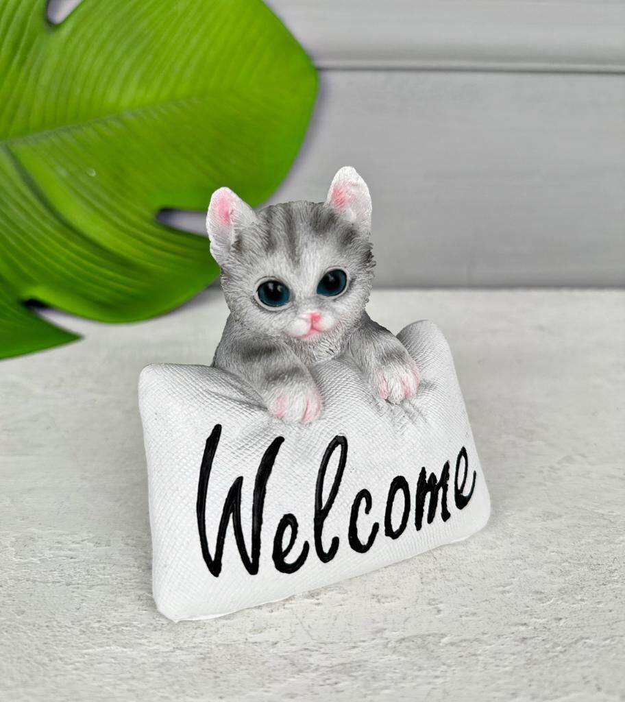 WELCOME SERAMİK KEDİ BİBLO GRİ
