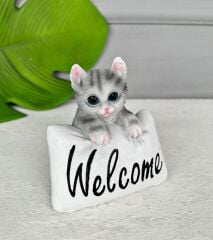 WELCOME SERAMİK KEDİ BİBLO GRİ