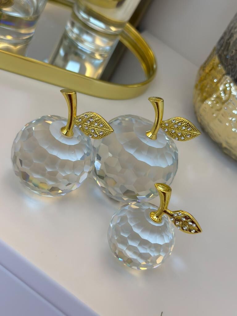 3'LÜ KRİSTAL CAM ELMA DEKOR GOLD
