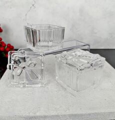 2'Lİ FİYONK MODEL KAPAKLI CAM KUTU ŞEKERLİK KARE