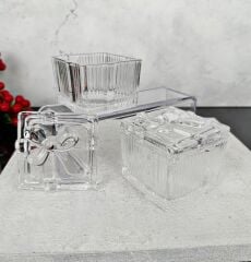 2'Lİ FİYONK MODEL KAPAKLI CAM KUTU ŞEKERLİK KARE