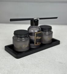 TEPSİLİ MUM VE KOKU SETİ SİYAH MİSTY FOREST