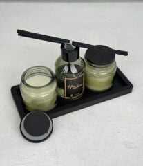 TEPSİLİ MUM VE KOKU SETİ YEŞİL OSMANTHUS GREEN TEA