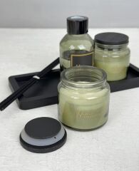 TEPSİLİ MUM VE KOKU SETİ YEŞİL OSMANTHUS GREEN TEA