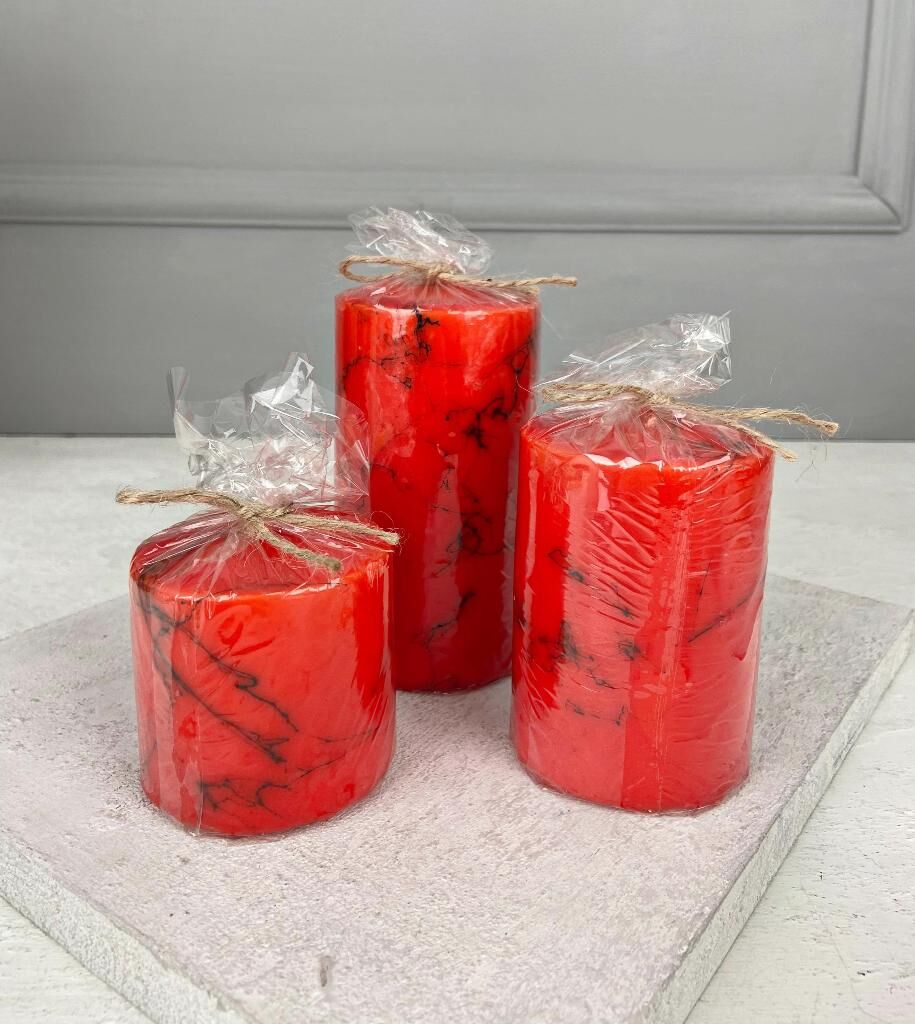 3'LÜ MERMER DESEN KOKULU MUM SETİ KIRMIZI