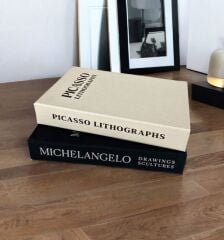 2'Lİ KUMAŞ KAPLI DEKORATİF KİTAP KUTUSU SETİ SİYAH VE BEJ