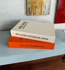 2'Lİ KUMAŞ KAPLI DEKORATİF KİTAP KUTUSU SETİ TURUNCU VE BEJ