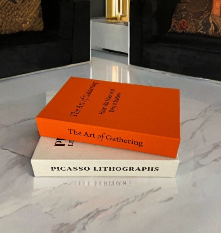 2'Lİ KUMAŞ KAPLI DEKORATİF KİTAP KUTUSU SETİ TURUNCU VE BEJ